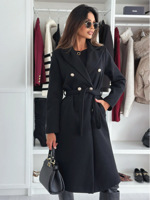 Damen Eleganter Doppeltknopf-Mantel mit Taillengürtel Sovae