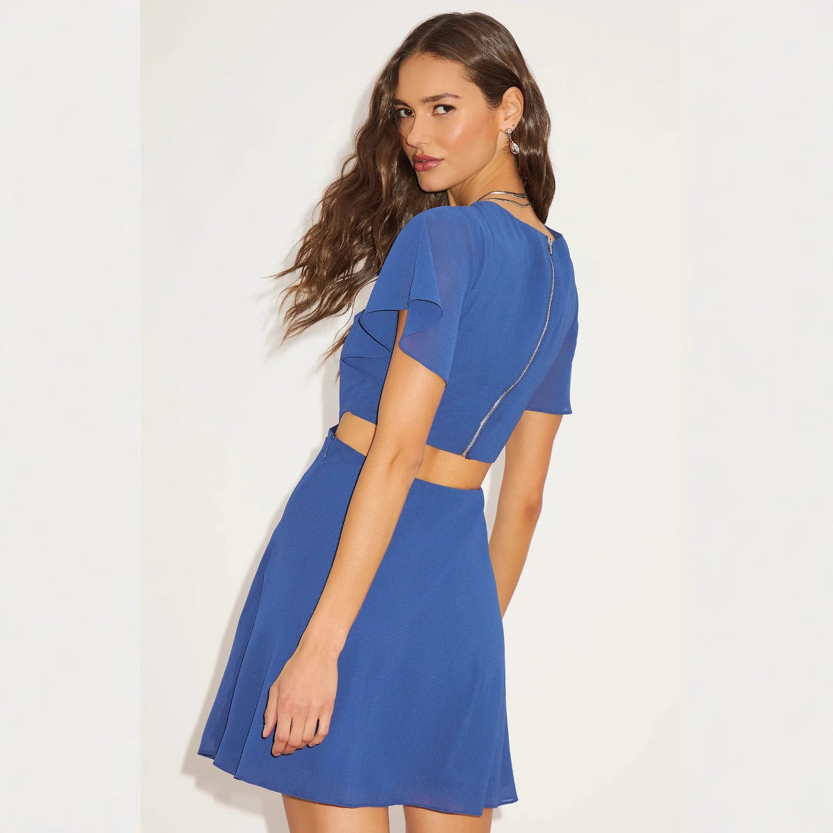 Damen fließendes Kurzkleid mit Volantärmeln Sovae