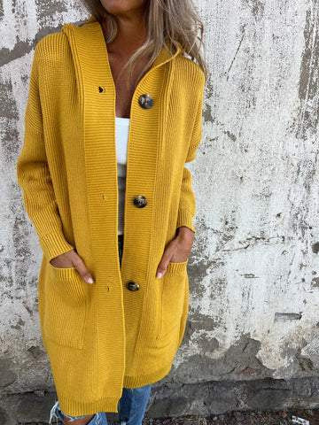 Damen lange Strickjacke mit Kapuze und Taschen Sovae