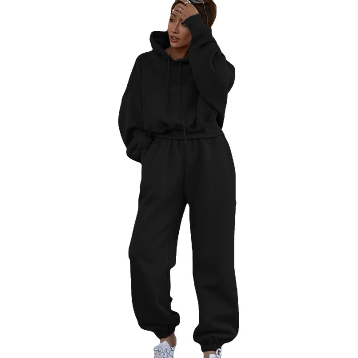 Damen Fleece-Jogginganzug mit Oversized-Hoodie und elastischem Bund Sovae