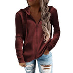 Damen lässige Strickjacke mit Kapuze und Rippenstruktur Sovae