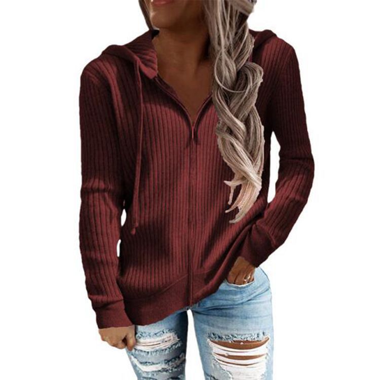 Damen lässige Strickjacke mit Kapuze und Rippenstruktur Sovae