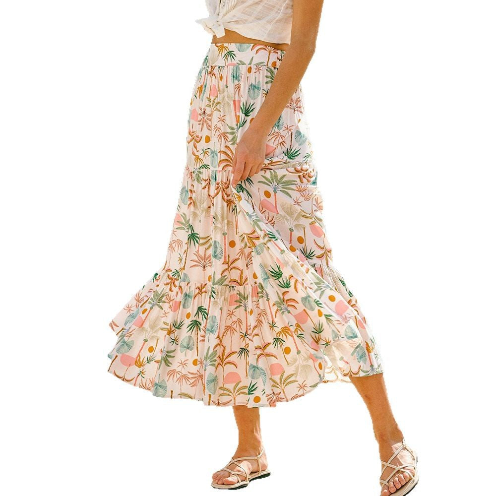 Damen Maxirock mit fließendem Schnitt und floralem Design Sovae