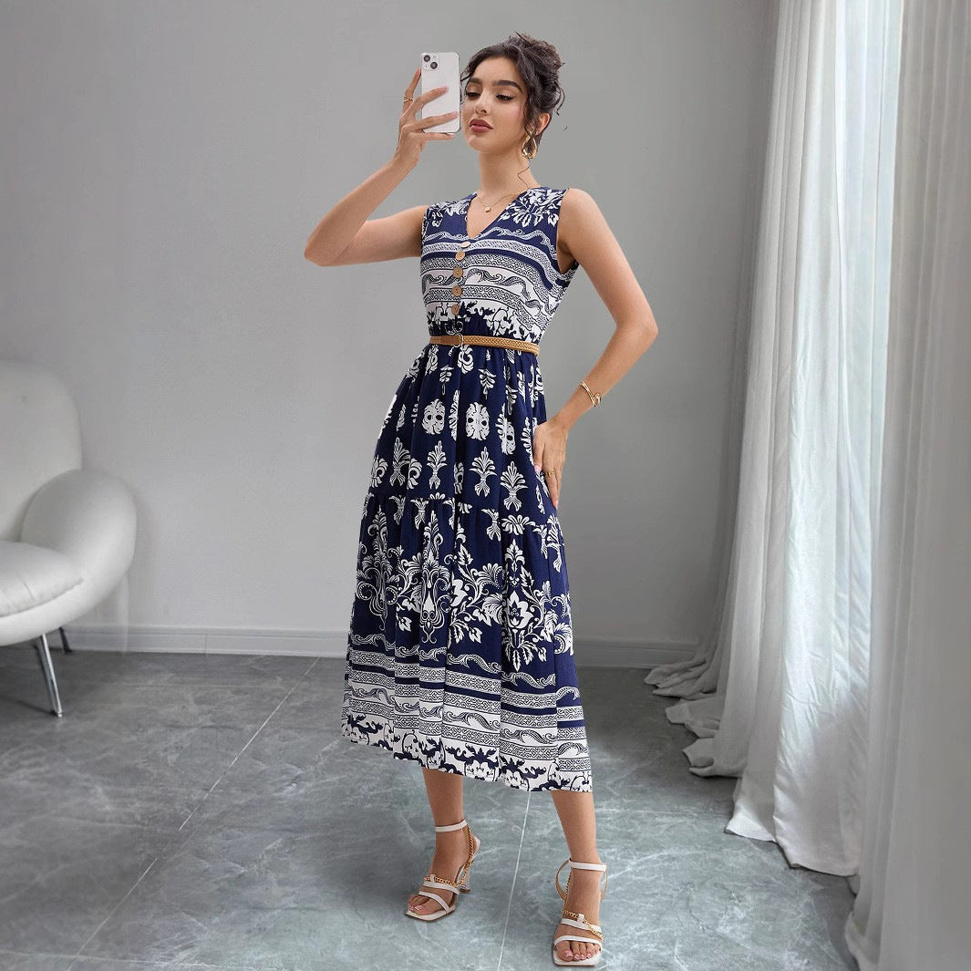 Damen Midi-Kleid mit Knopfleiste und floralen Ornamenten Sovae