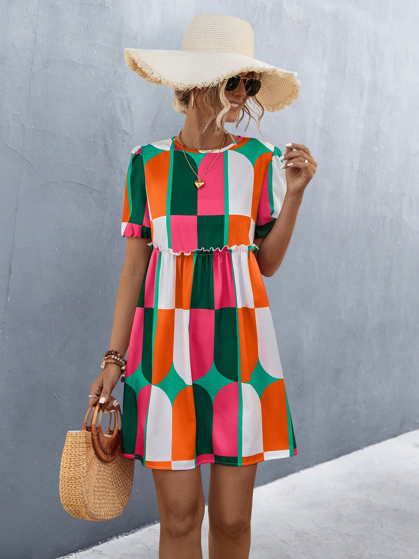 Damen Kurzarm Kleid Sovae