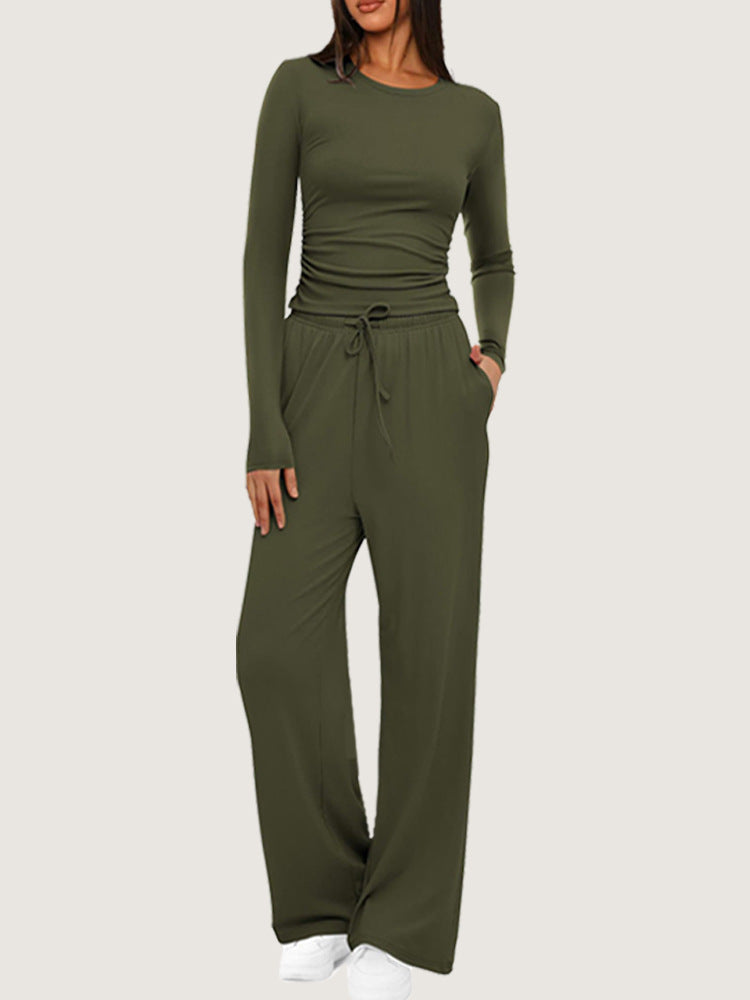 Damen Sportliches Langarmshirt und Bequeme Weite Hose Sovae