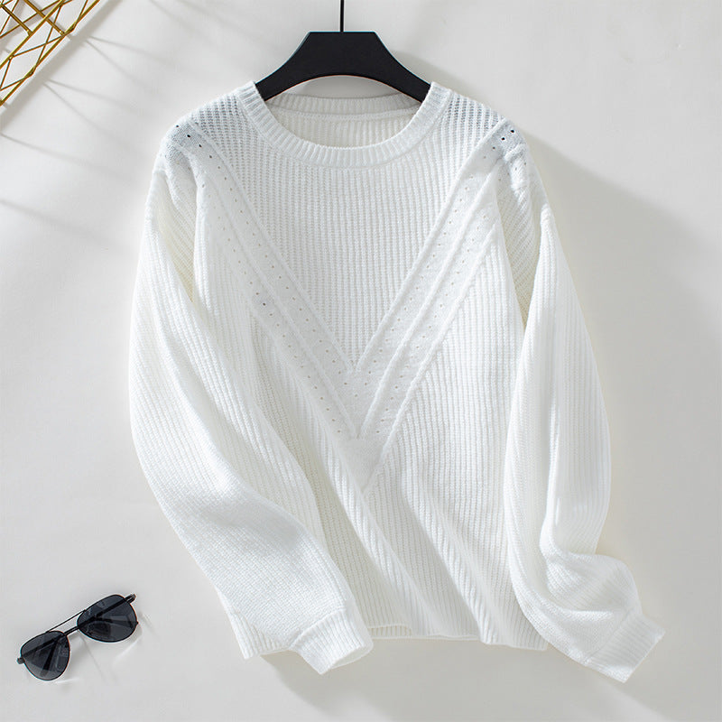 Damen Strickpullover mit V-Ausschnitt und dekorativem Strukturmuster Sovae