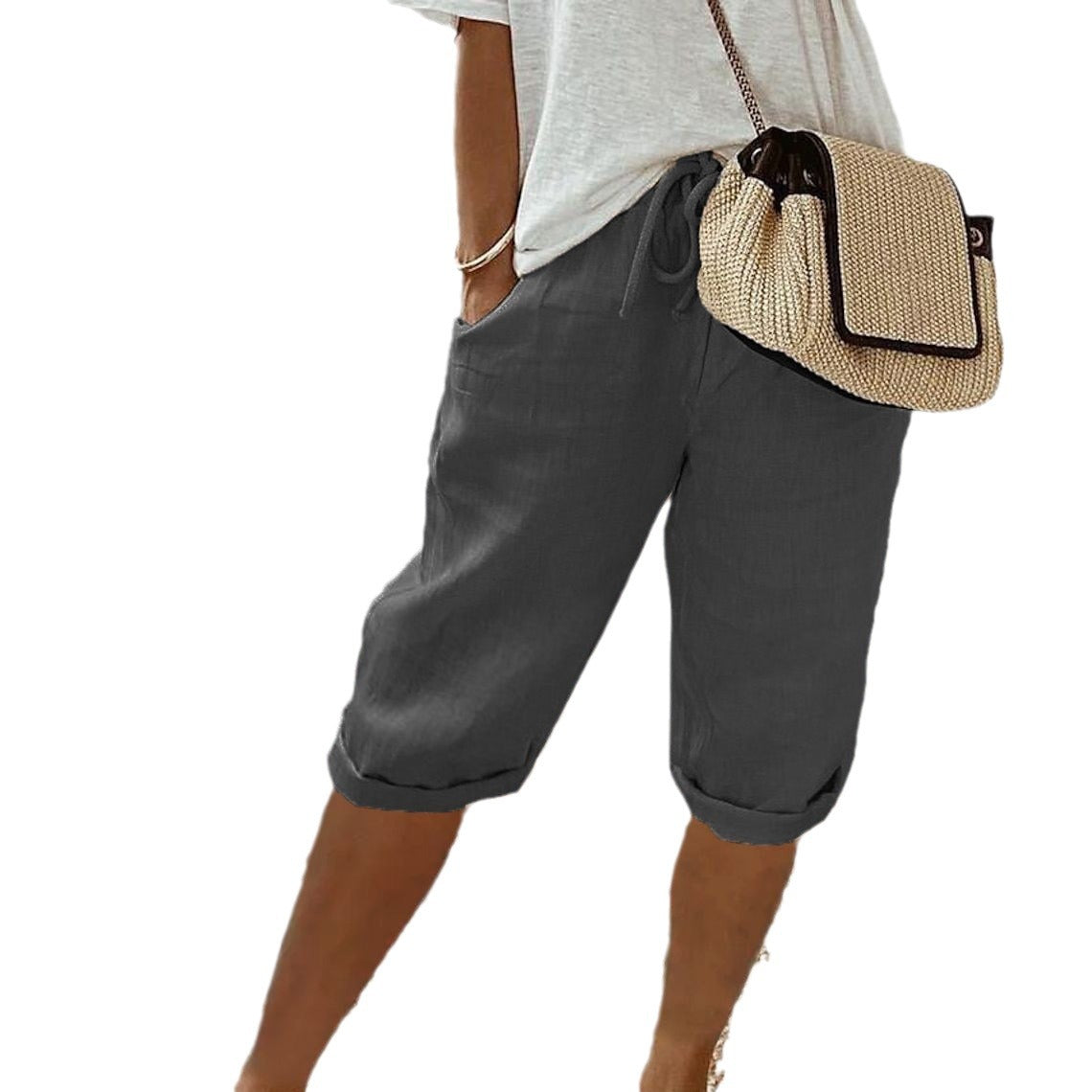 Damen lässige Leinen-Shorts mit elastischem Bund und praktischen Taschen Sovae