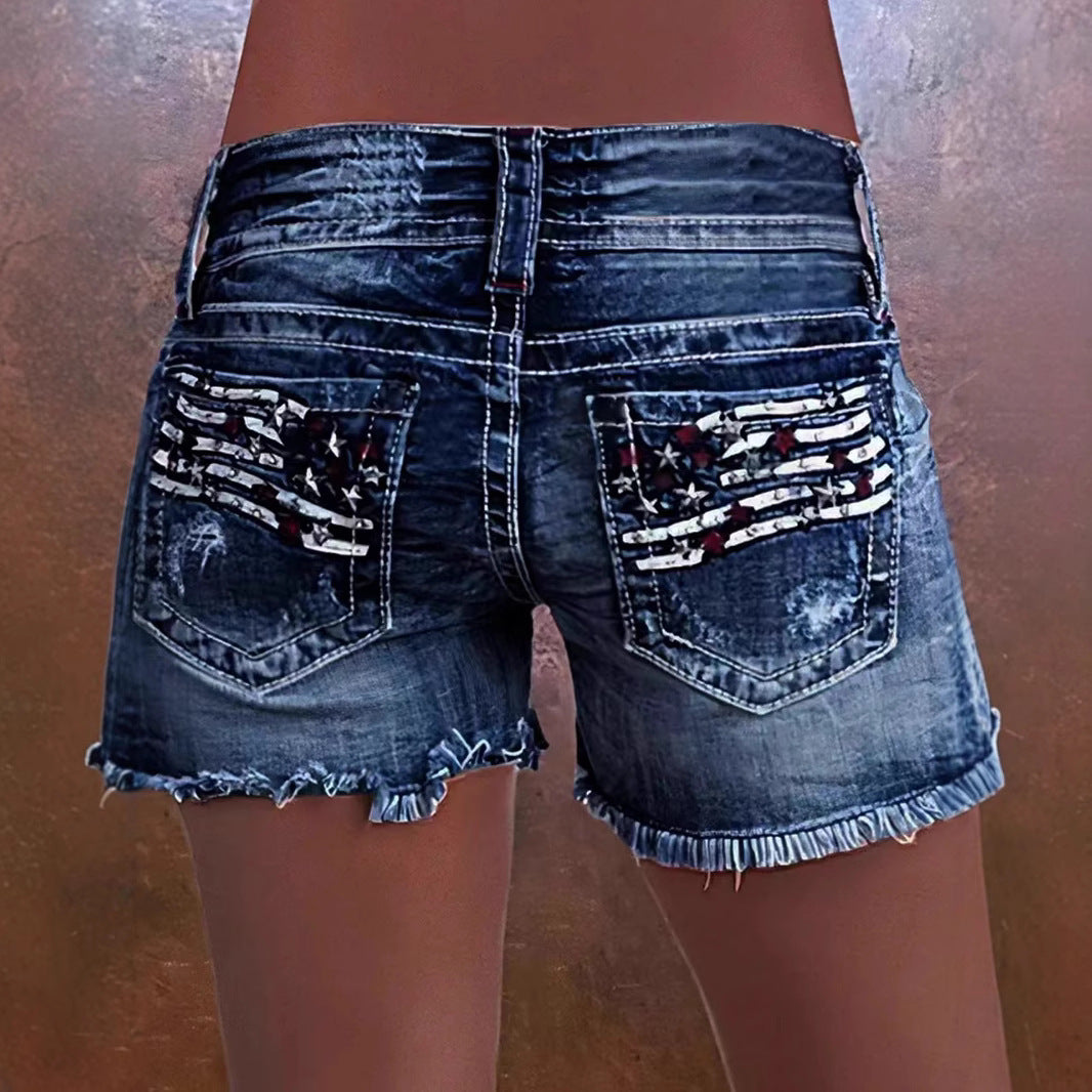 Damen Trendige High-Waist Jeans-Shorts mit fransigen Säumen Sovae