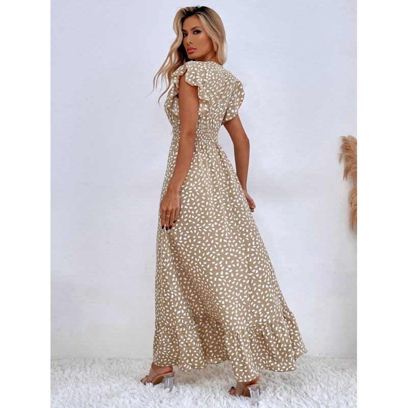 Damen Maxikleid mit Rüschendetails und verspieltem Muster Sovae