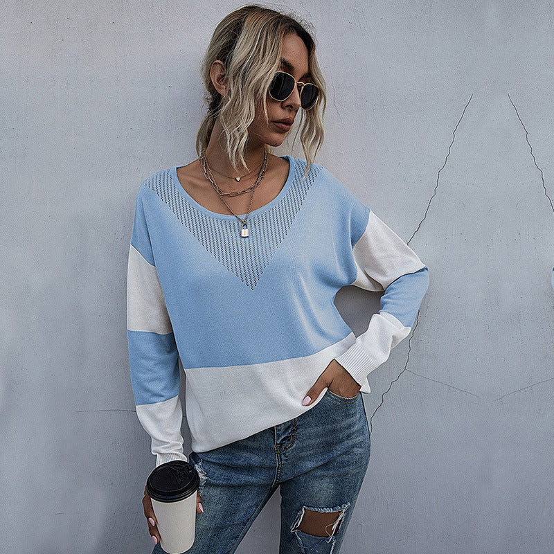 Damen lässiger V-Pullover mit modischem Netzdesign Sovae