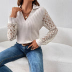 Damen Strickbluse mit Spitzenärmeln Sovae