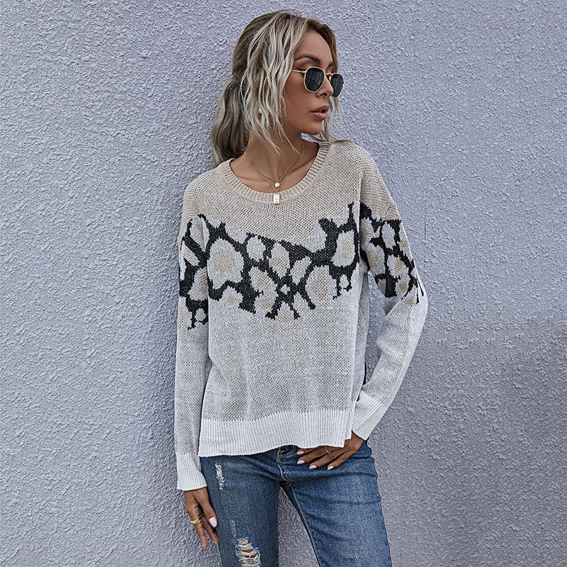 Damen Strickpullover mit modernem grafischen Muster und lässigem Schnitt Sovae