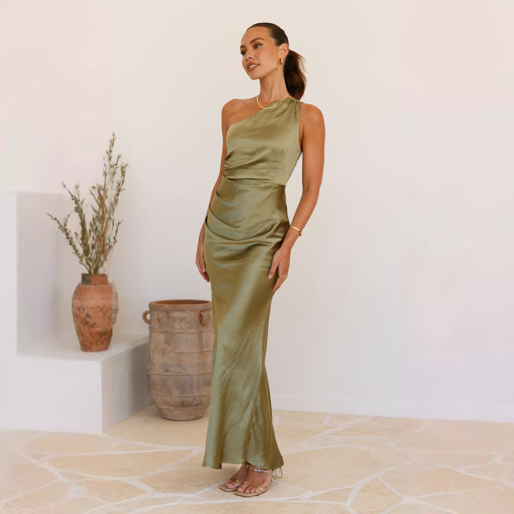 Damen elegante asymmetrische Maxikleid Sovae