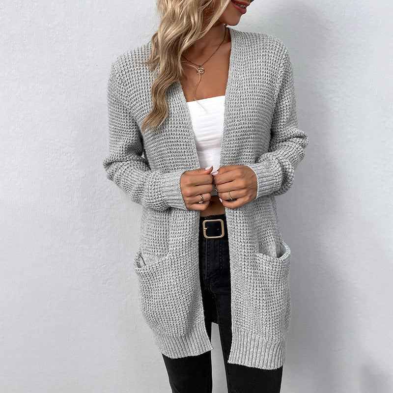 Damen lässige Strickjacke mit tiefen Taschen und offenem Schnitt Sovae
