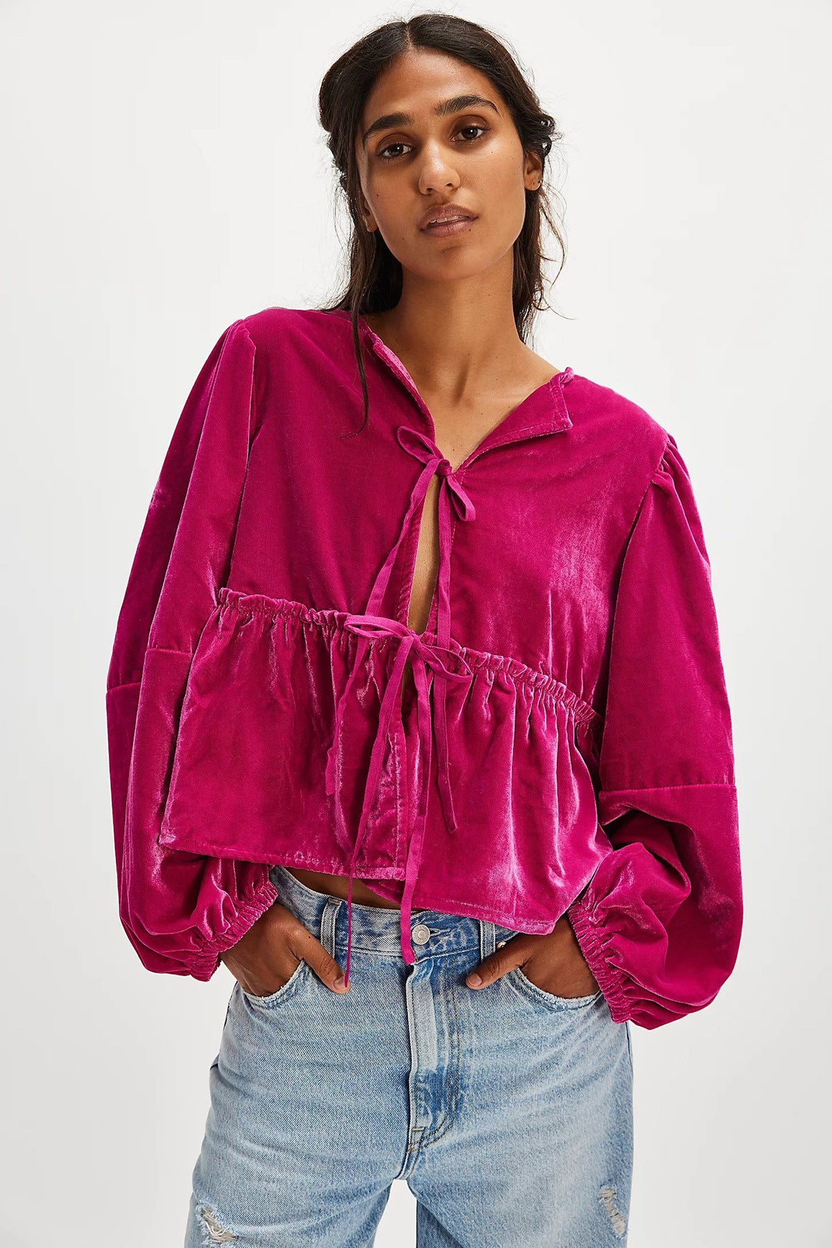 Damen lässige Samtbluse Sovae