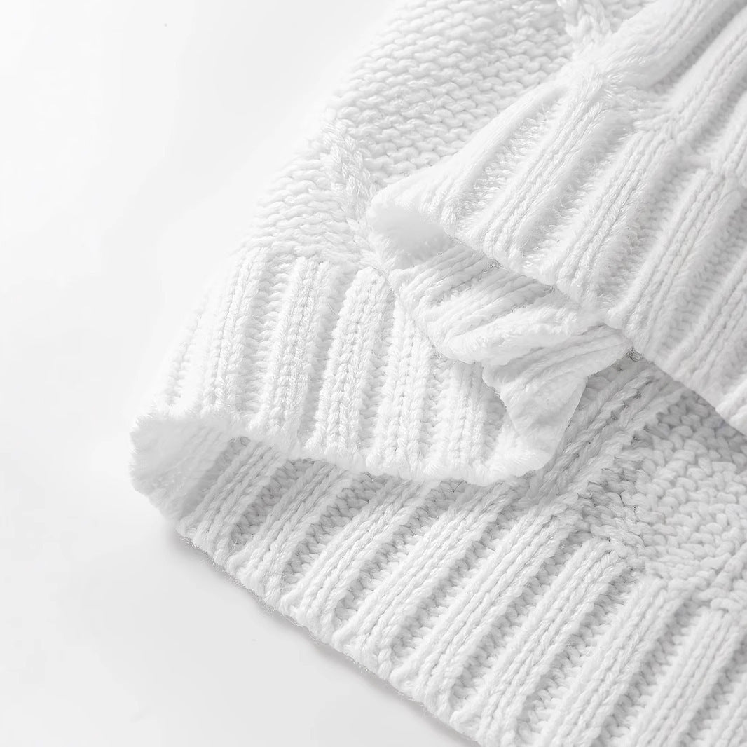 Damen eleganter Strickpullover mit feinen Rüschen und Schleifen Sovae