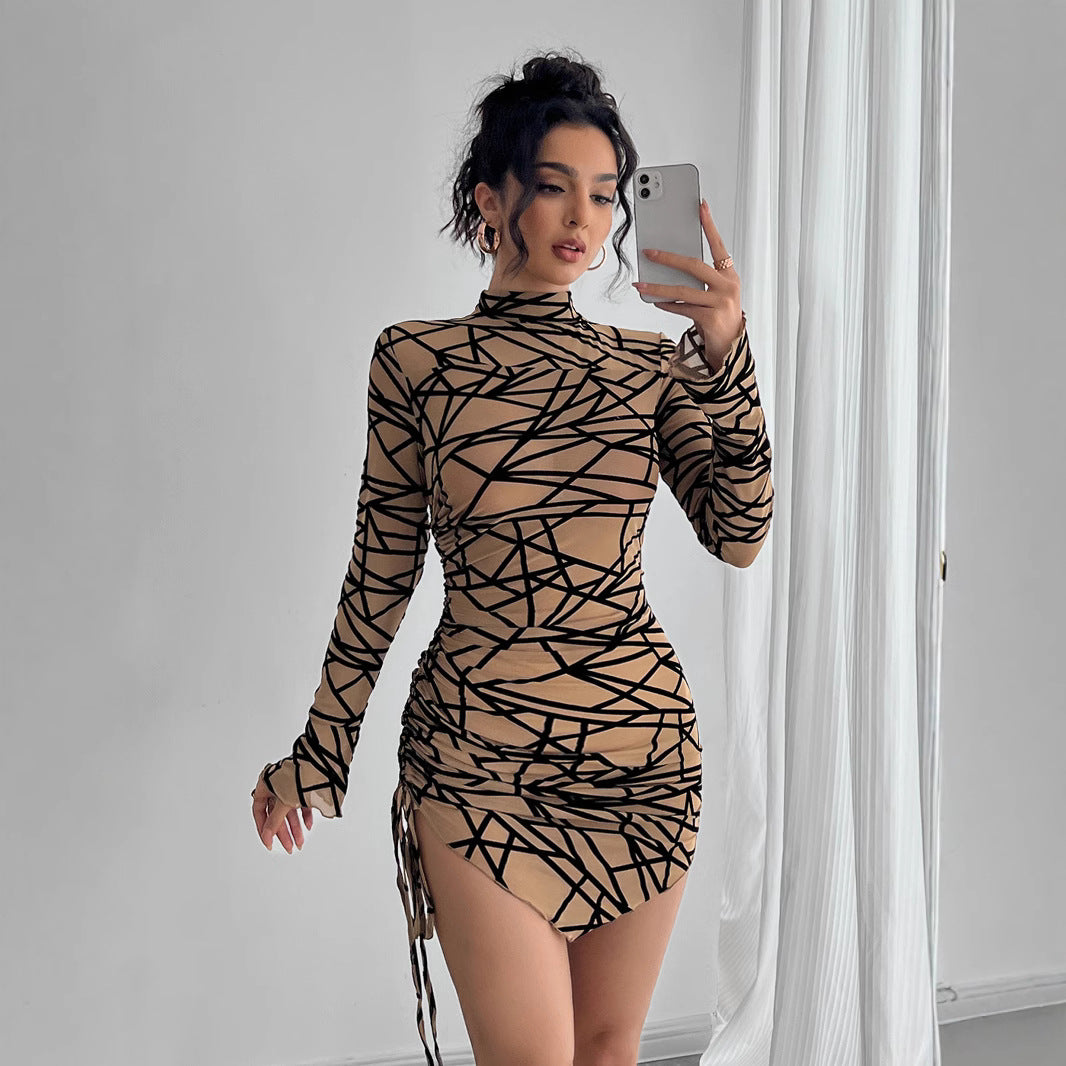 Damen Figurbetontes Minikleid mit grafischem Muster und Raffungen Sovae