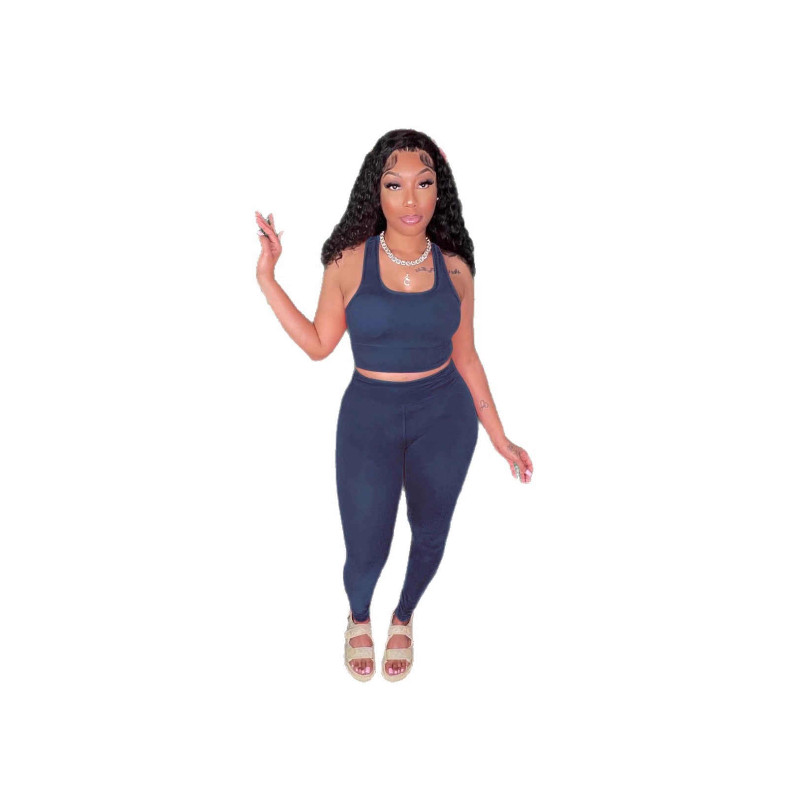 Damen Sportliches Set aus hochtaillierter Leggings und cropped Top Sovae