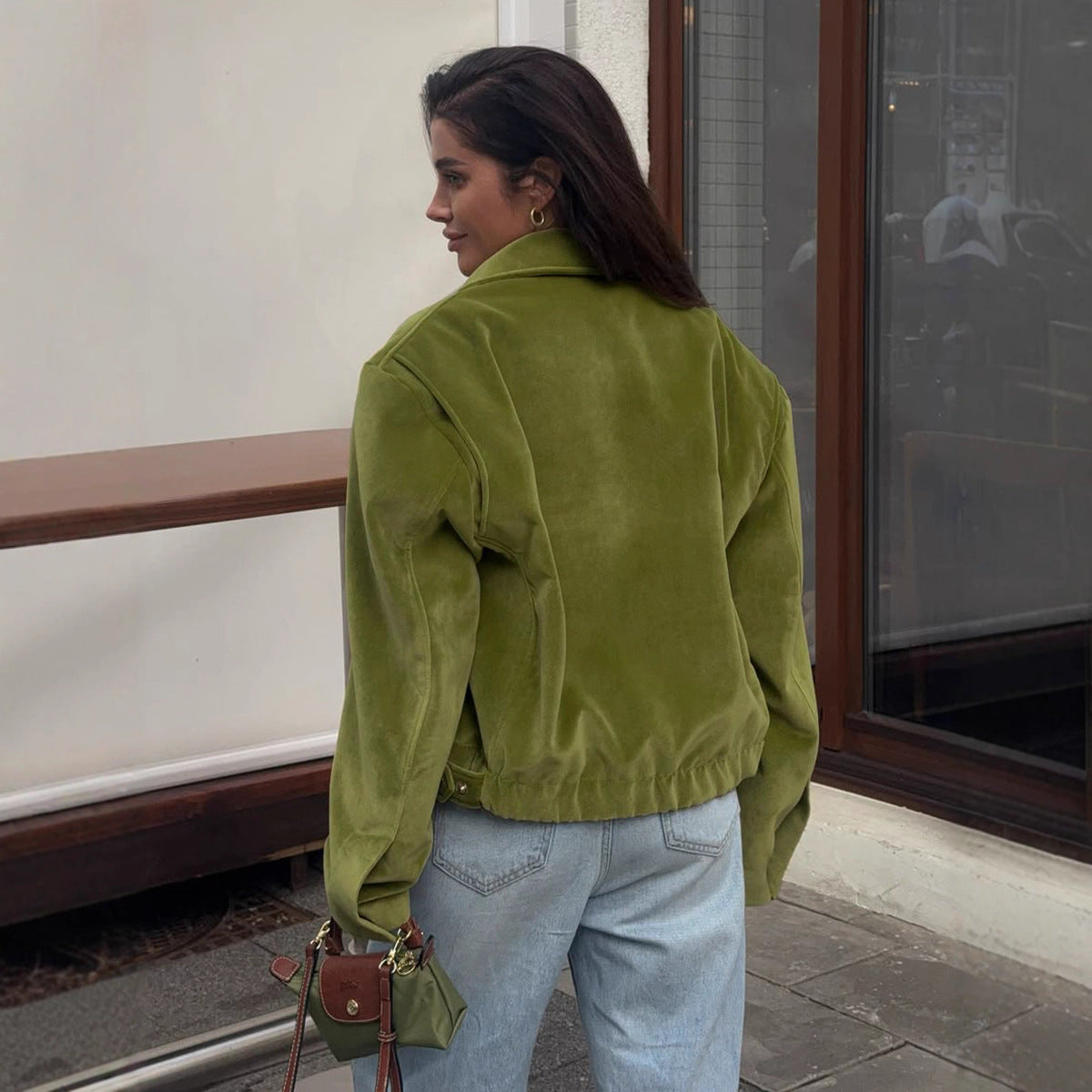 Damen Modische Veloursjacke mit elastischem Bund Sovae