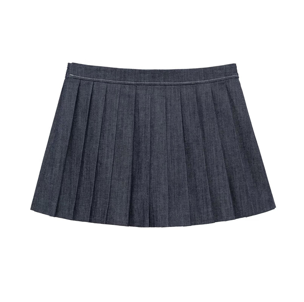Damen Faltenrock im lässigen Denim-Stil Sovae