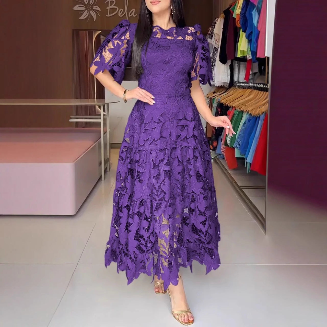 Damen Maxikleid aus eleganter Spitze Sovae