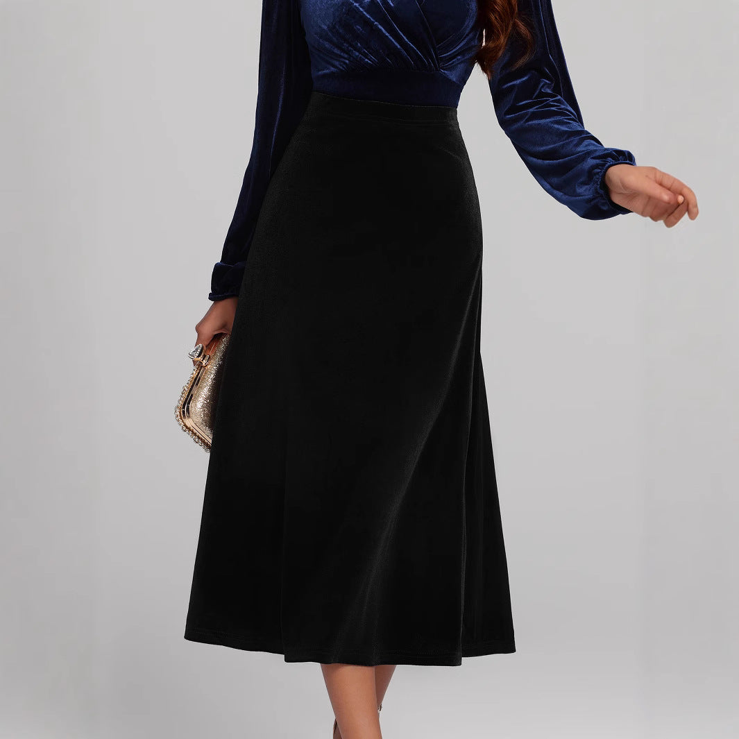 Damen eleganter Maxirock aus hochwertigem Samt Sovae