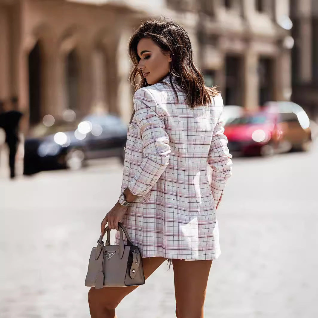 Damen Karierter Blazer Sovae