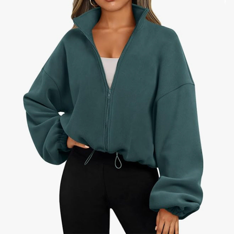 Damen modischer Oversized Pullover mit hohem Kragen und Reißverschluss Sovae