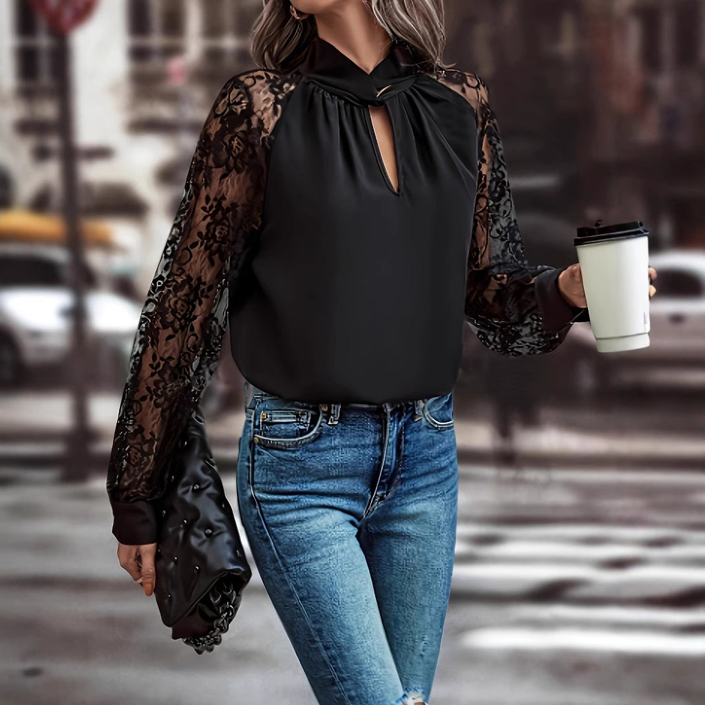 Damen elegante Bluse mit Spitzenärmeln Sovae