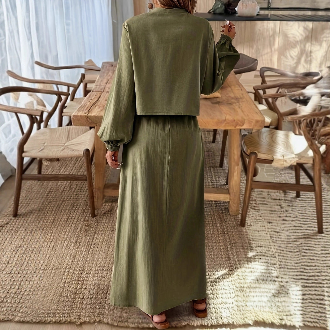 Damen Midi-Kleid mit weitem Schnitt und eleganter Bindung Sovae