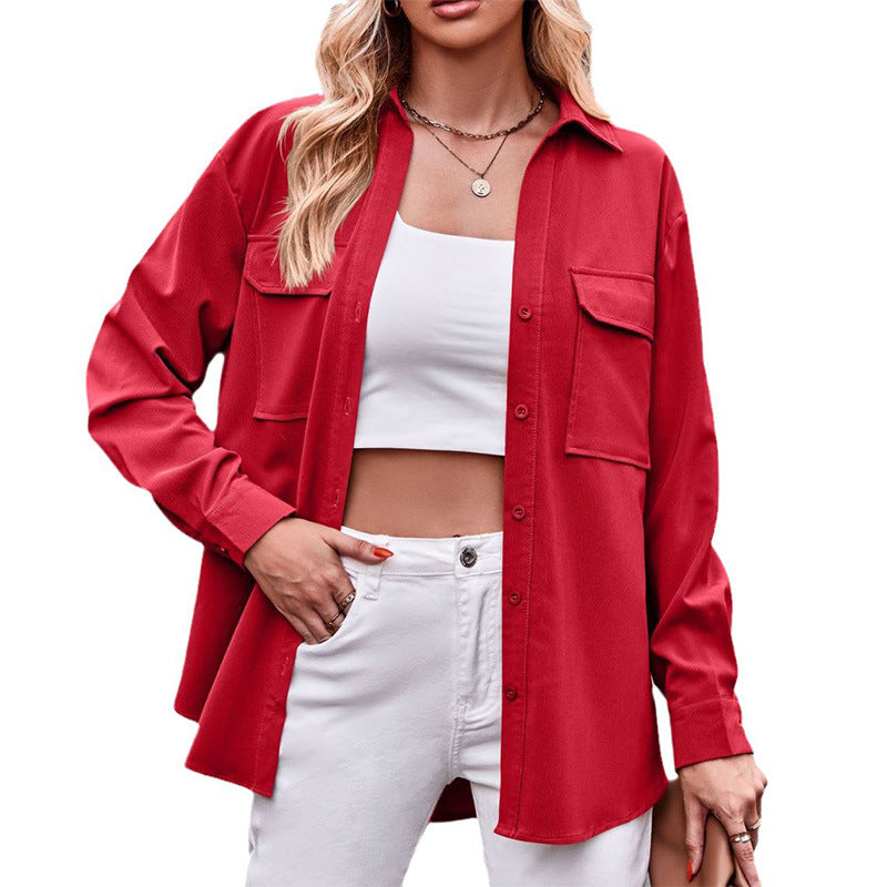 Damen lässige Hemdjacke mit großen aufgesetzten Taschen Sovae