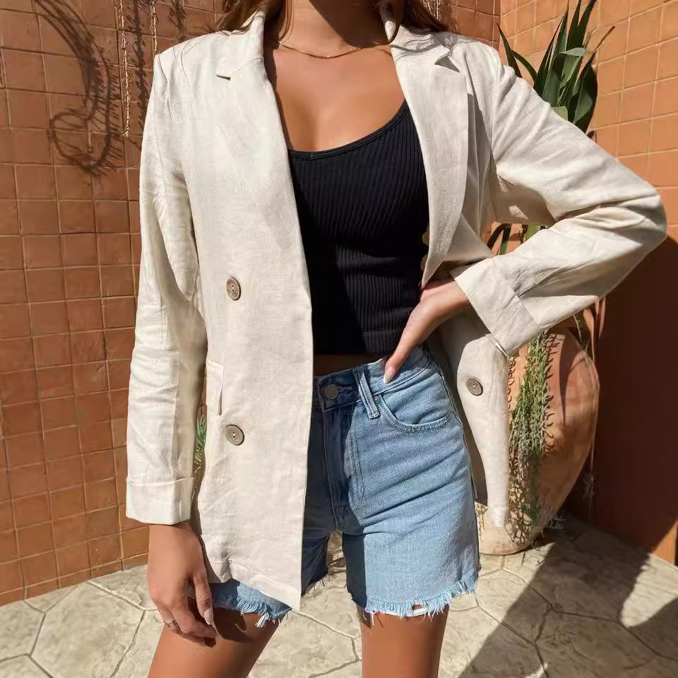 Damen luftige Leinenjacke im Klassiker-Stil Sovae