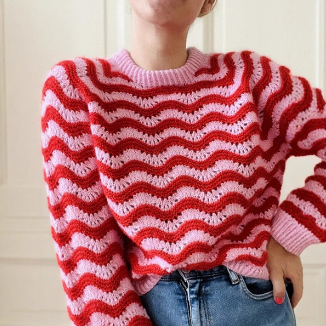 Damen Strickpullover mit wellenförmigem Muster und großzügigem Schnitt Sovae