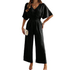 Damen stilvoller Jumpsuit mit V-Ausschnitt und Weitem Bein Sovae