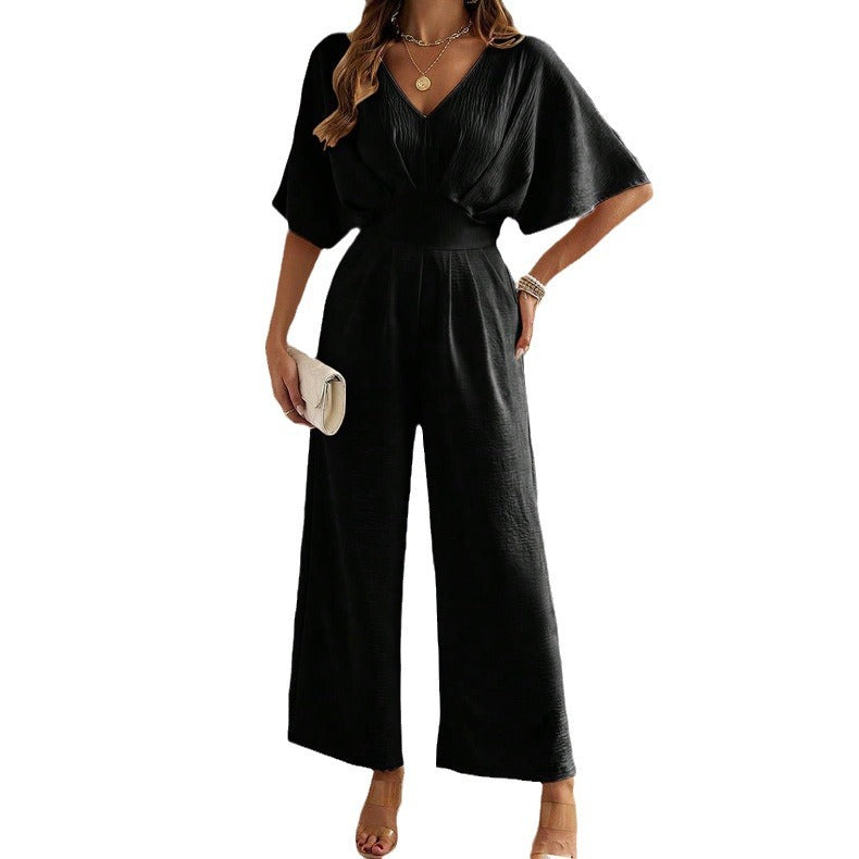Damen stilvoller Jumpsuit mit V-Ausschnitt und Weitem Bein Sovae