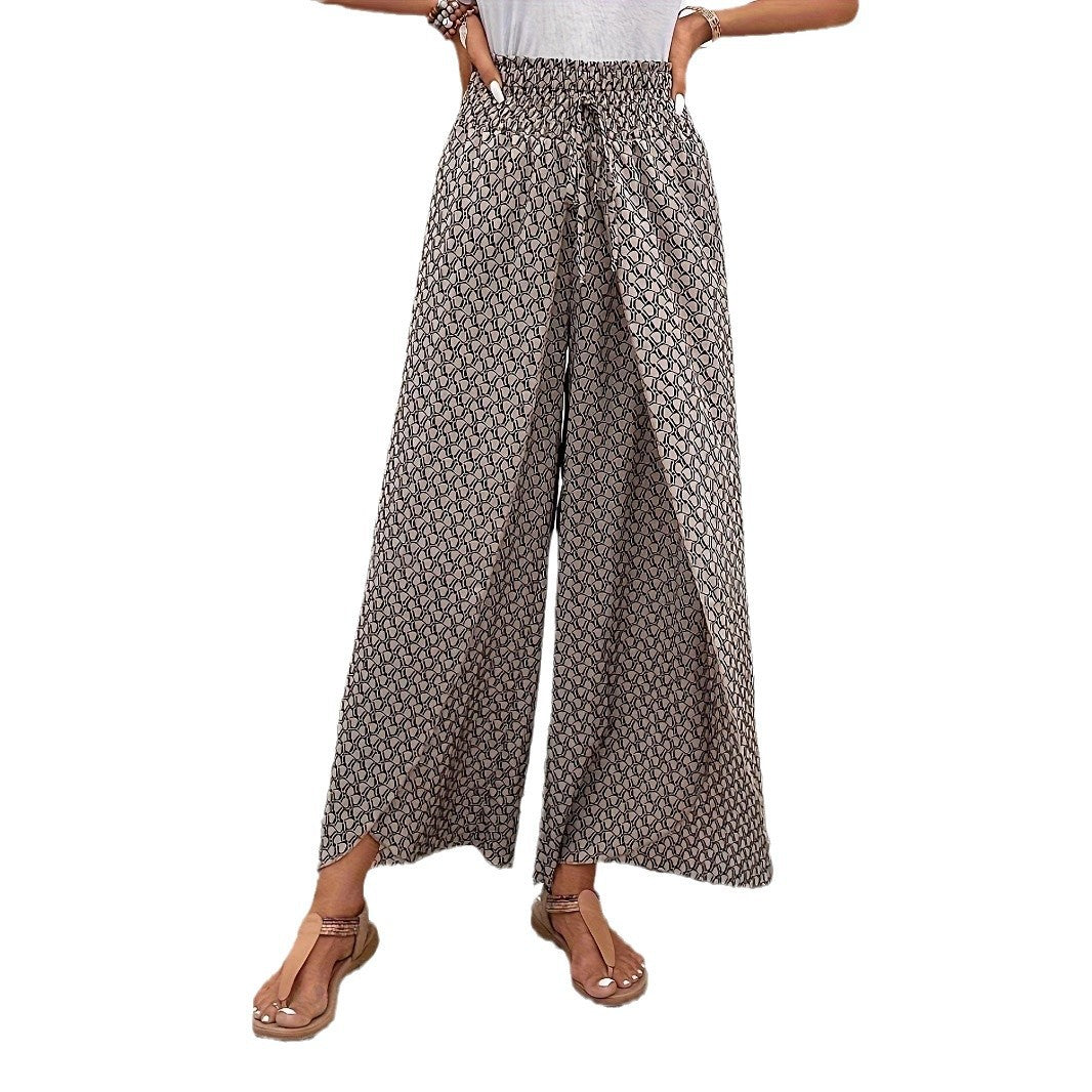 Damen weite Palazzo-Hose mit elastischem Bund und geometrischem Muster Sovae