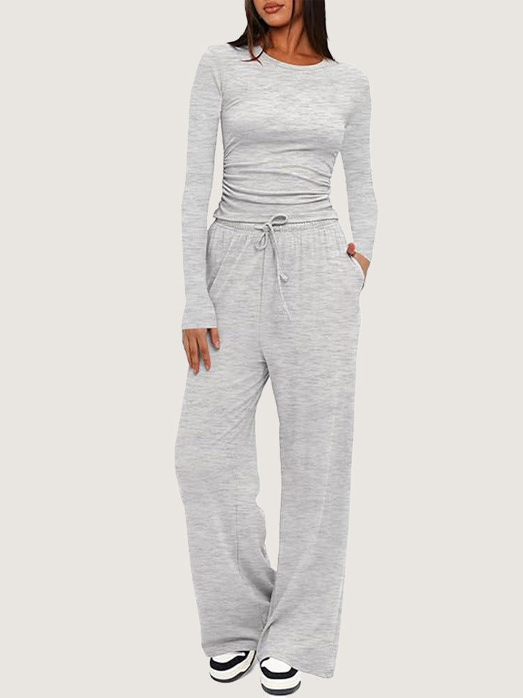 Damen Sportliches Langarmshirt und Bequeme Weite Hose Sovae