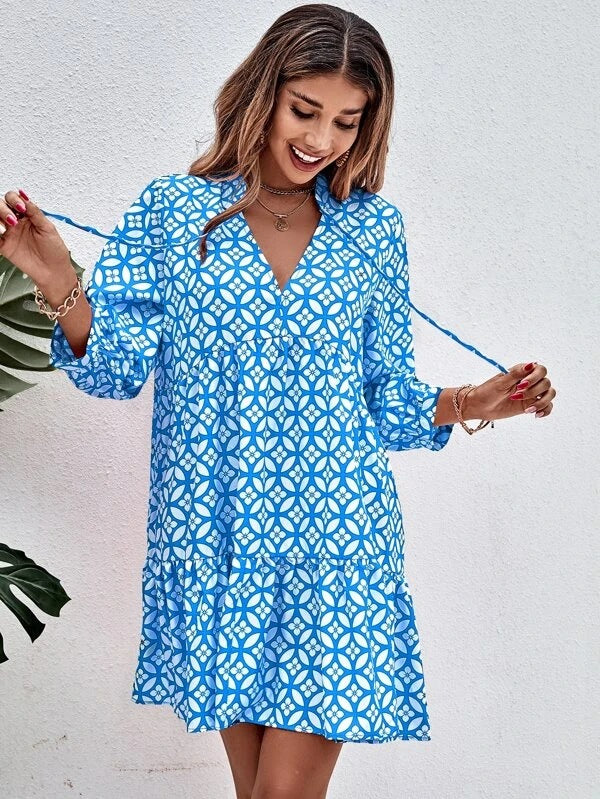 Damen Boho-Style Sommerkleid mit fließendem Schnitt und Rüschendetails Sovae