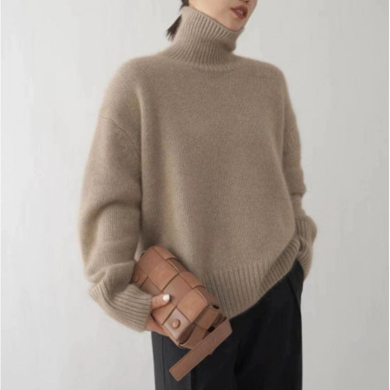 Damen Pullover mit hohem Kragen und weichem Materialmix Sovae