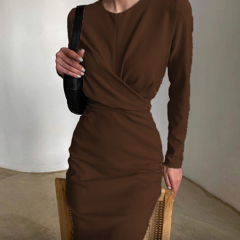 Damen Elegantes Wickelkleid mit langem Arm und fließendem Schnitt Sovae
