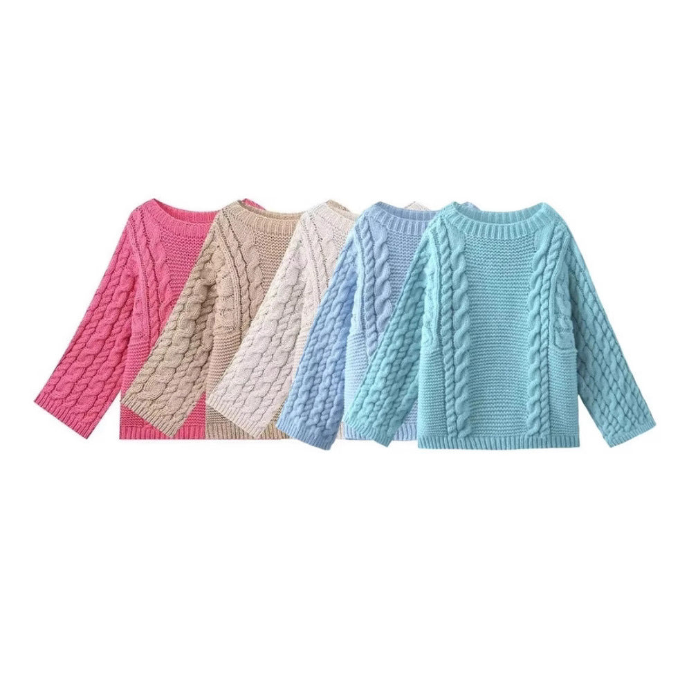 Damen kuscheliger Strickpullover mit Zopfmuster und weitem Schnitt Sovae