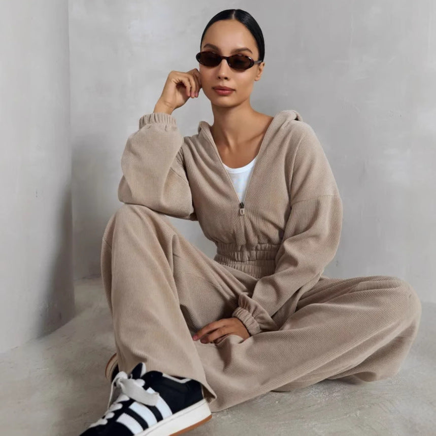 Damen cropped Kapuzenpullover aus geripptem Material Sovae