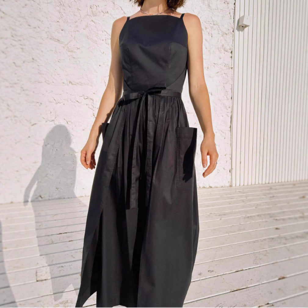 Damen Maxikleid mit Seitentaschen und bindbarem Gürtel Sovae