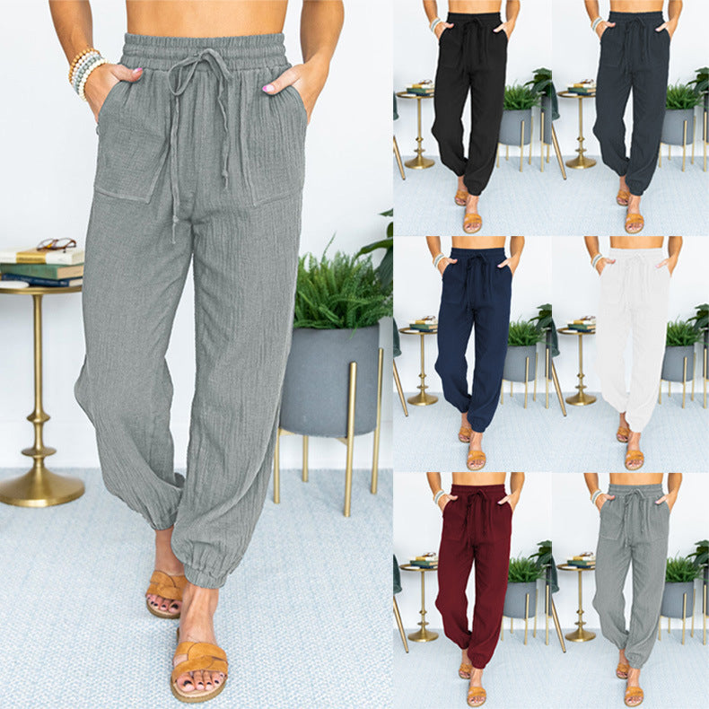 Damen lässige atmungsaktive Sommerhose mit elastischem Bund und praktischen Taschen Sovae