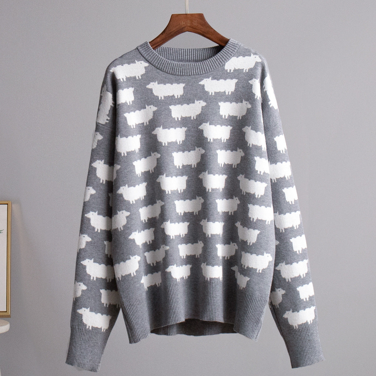 Damen Gemusterter Strickpullover mit Schafmotiven Sovae
