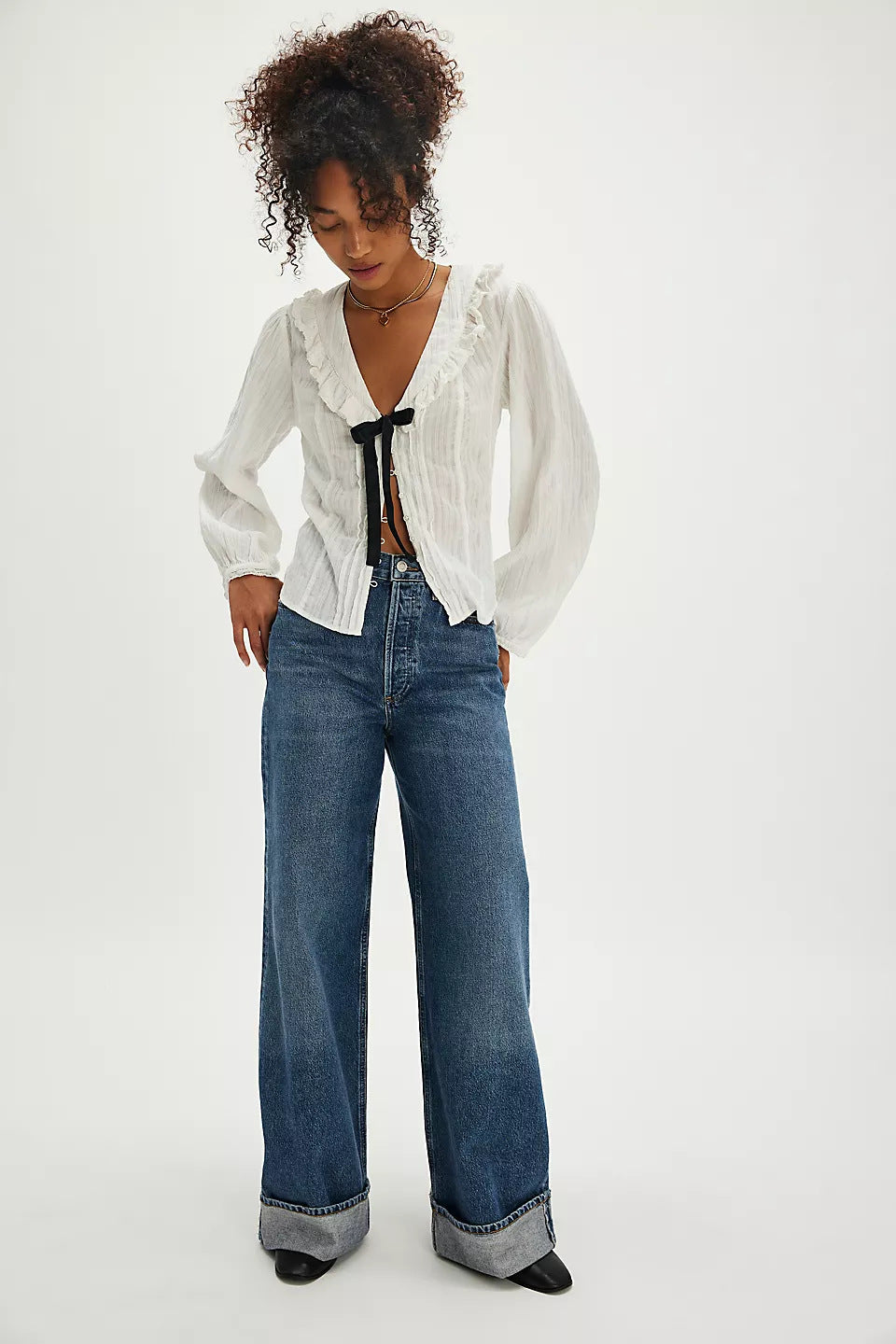 Damen Hochtaillierte Weite Jeans Sovae