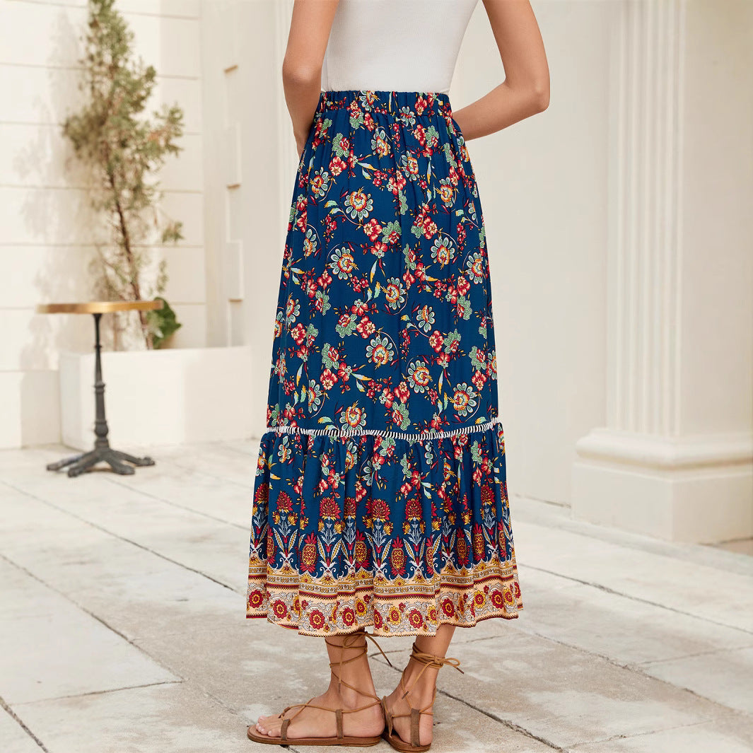 Damen Maxirock mit floralen Mustern und Volants Sovae