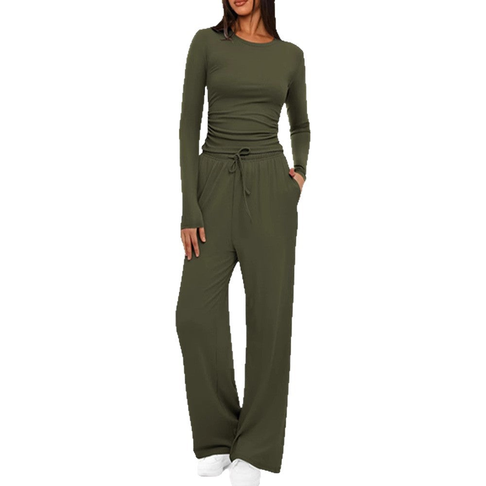 Damen Sportliches Langarmshirt und Bequeme Weite Hose Sovae