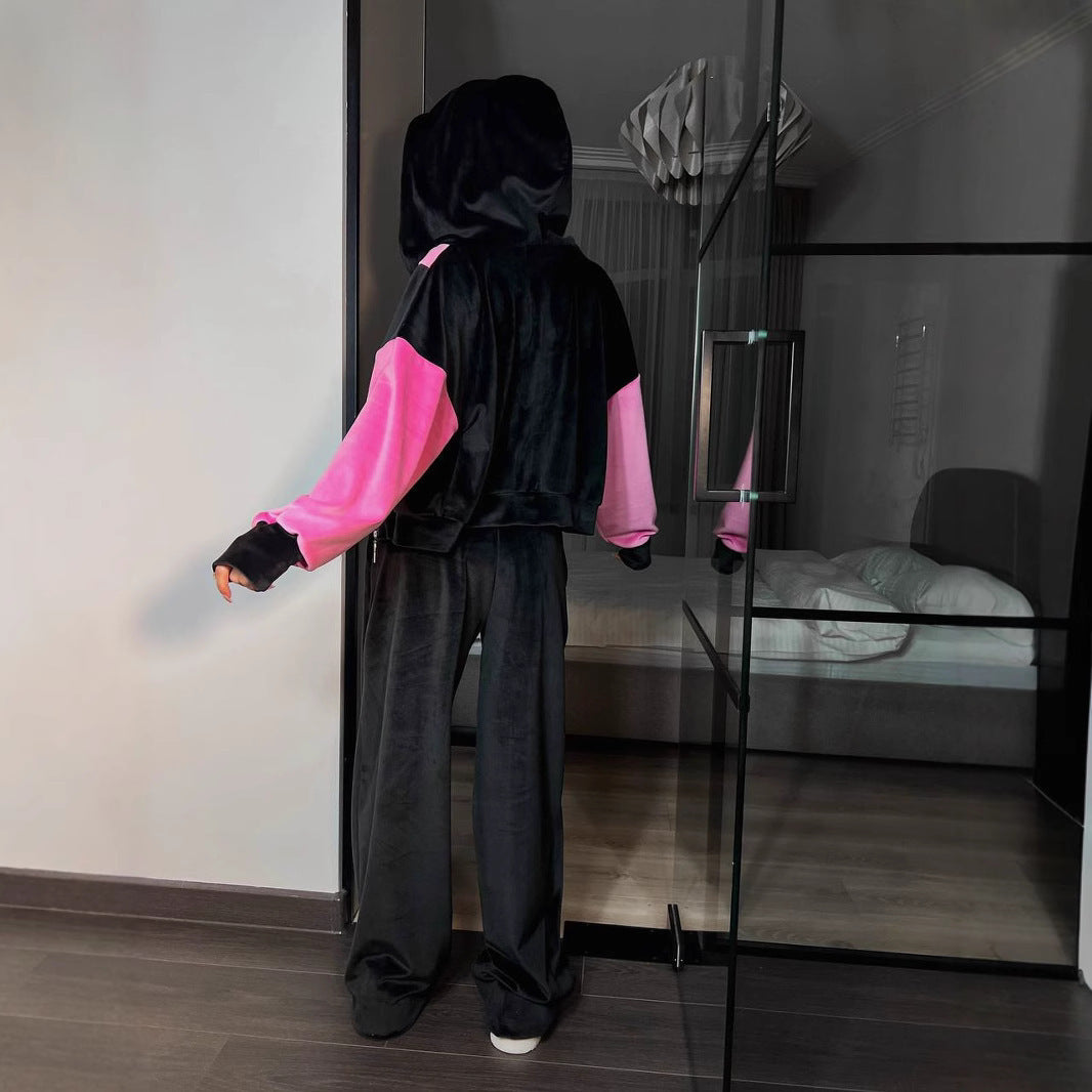 Damen Sportliches Fleece-Loungewear-Set mit hohem Stehkragen und farblich abgestimmten Akzenten Sovae